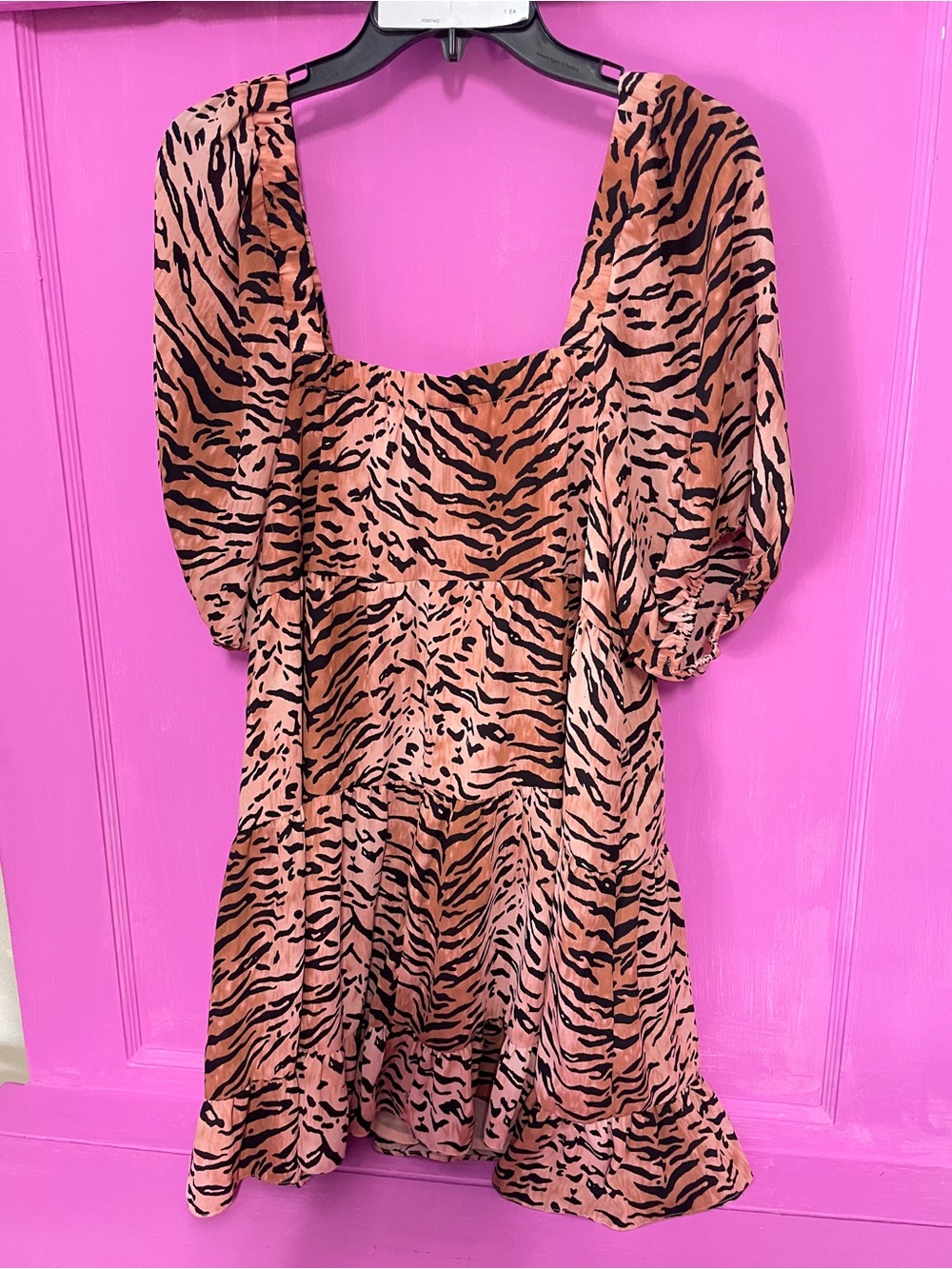 Buddy Love Tiger-Print Puff Sleeve Mini Dress - Pink & Brown - Picture 3 of 3